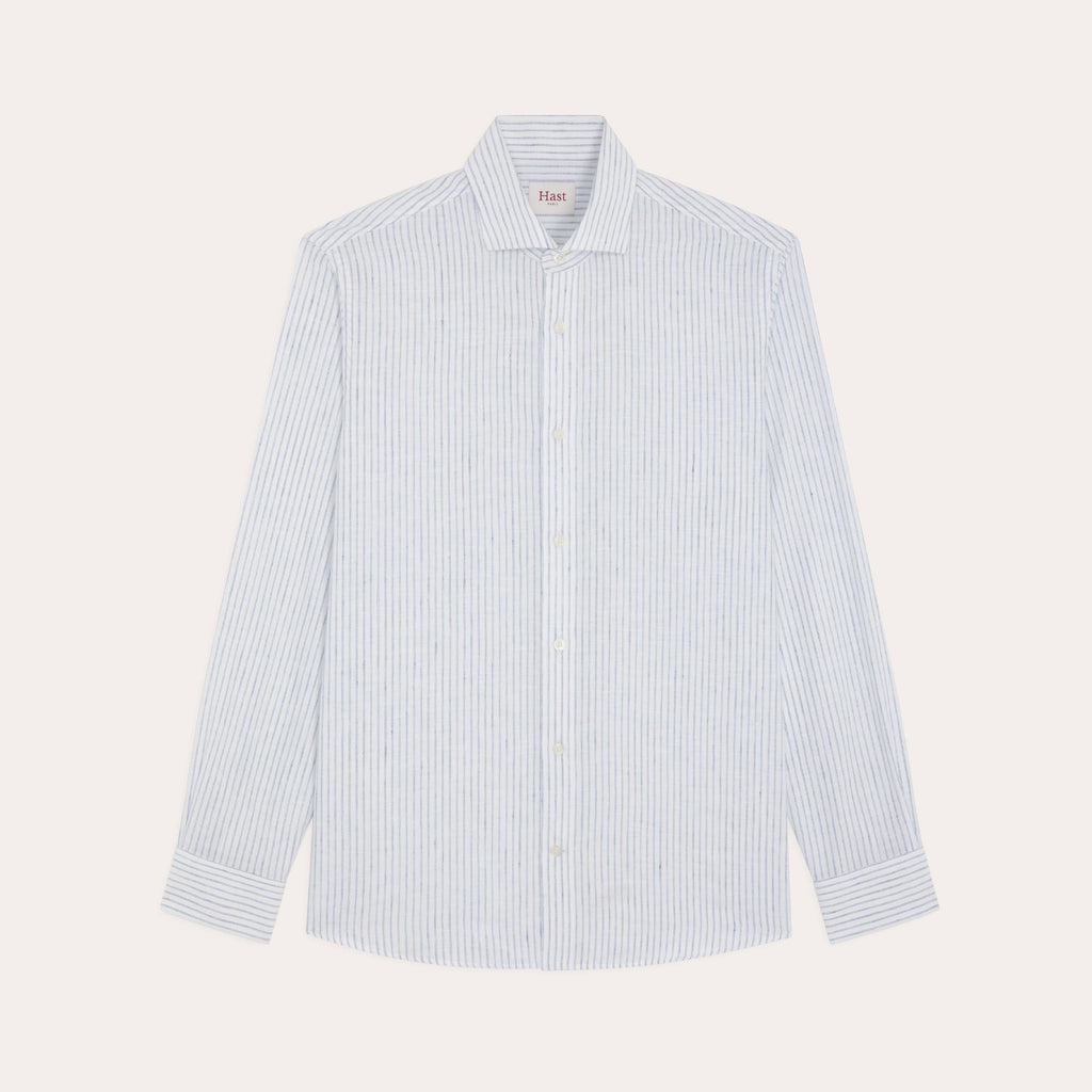 Chemise En Coton Et Lin Blanche À Rayures Bleues