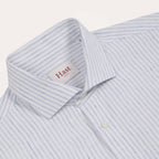Chemise En Coton Et Lin Blanche À Rayures Bleues