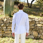 Chemise En Coton Et Lin Blanche À Rayures Bleues