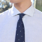 Chemise En Coton Et Lin Blanche À Rayures Bleues