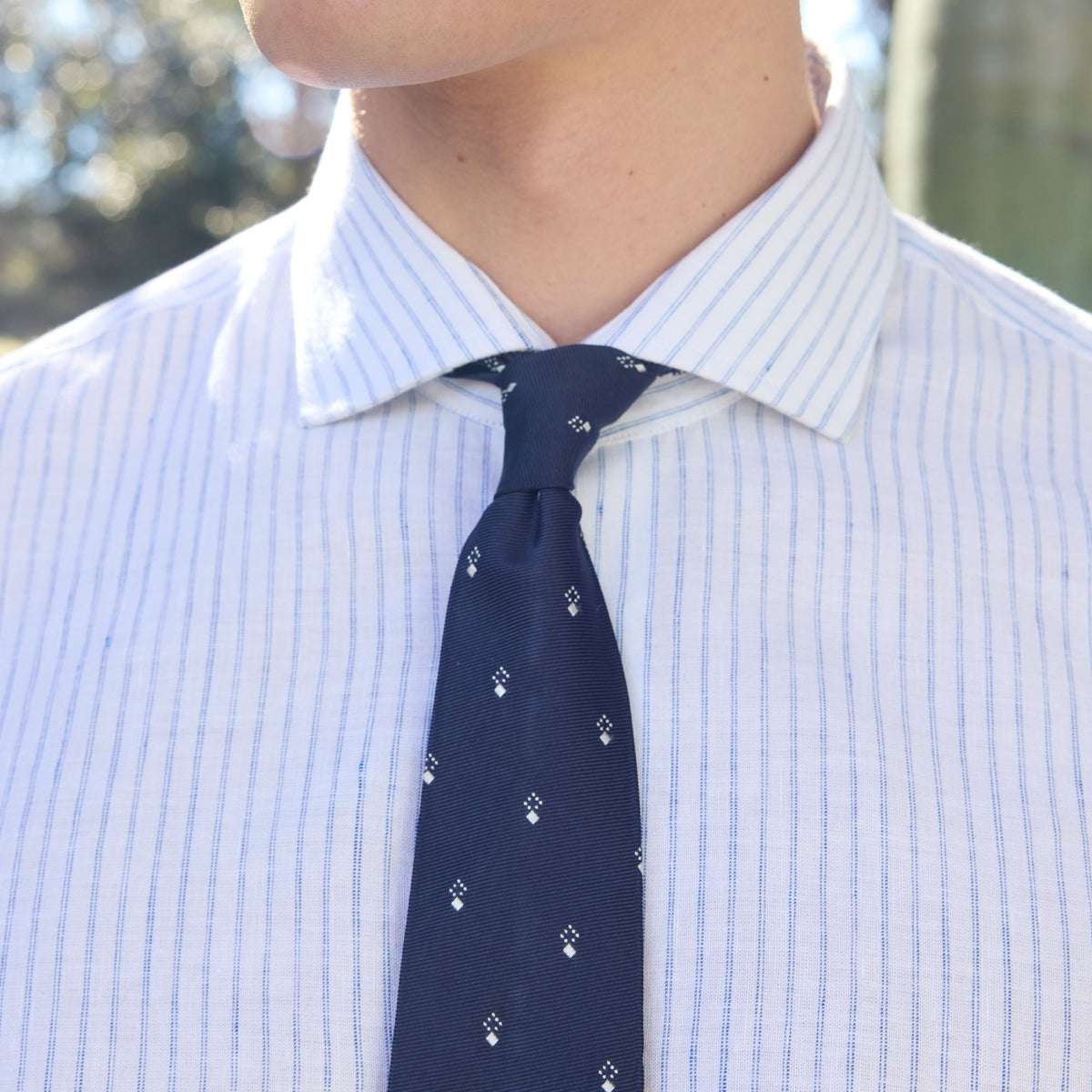 Chemise En Coton Et Lin Blanche À Rayures Bleues