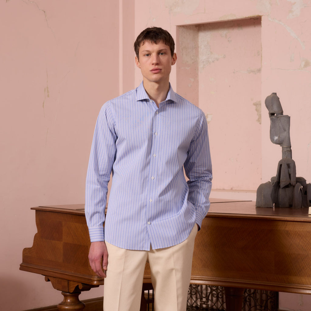 Chemise En Popeline À Rayures Bleues