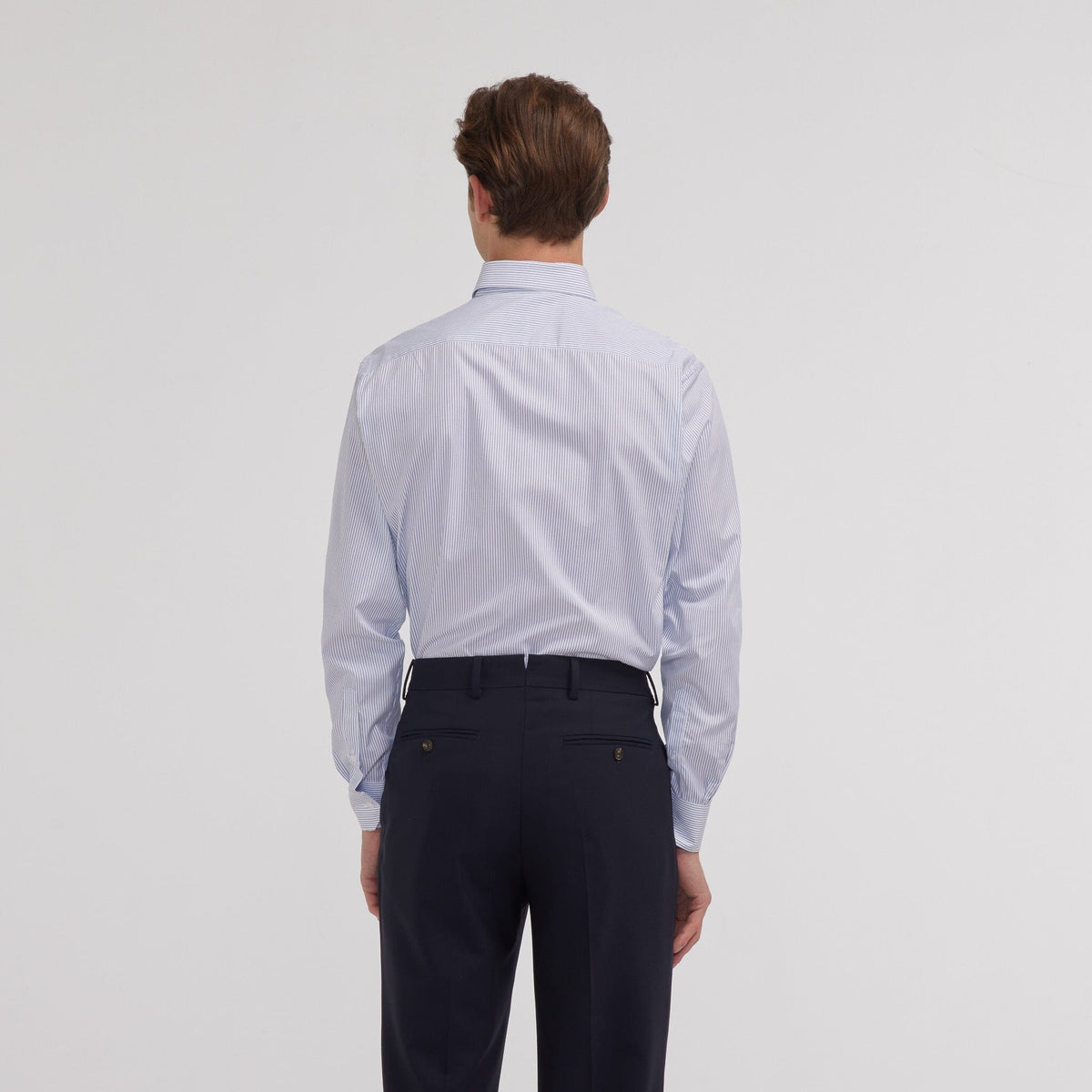 Chemise En Popeline Double Retors À Fines Rayures Bleues