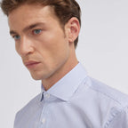 Chemise En Popeline Double Retors À Fines Rayures Bleues