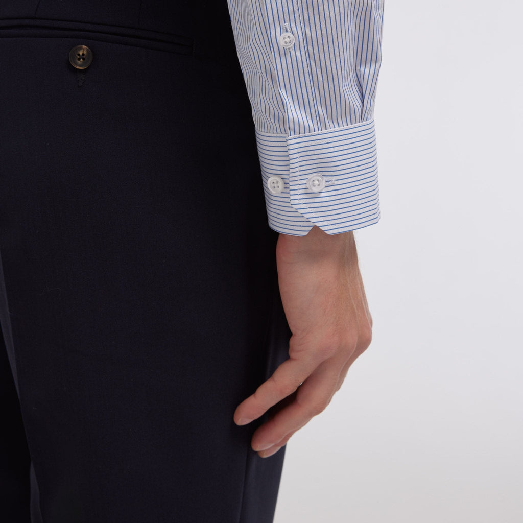 Chemise En Popeline Double Retors À Fines Rayures Bleues