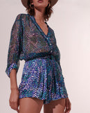 Combishort Azia - Blue Geo Animalier - Femme