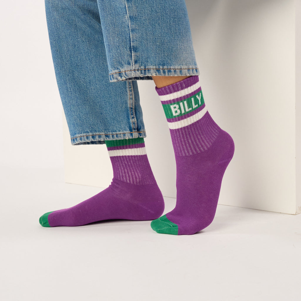 Chaussettes Tennis - Violet, Rayé Vert Et Blanc