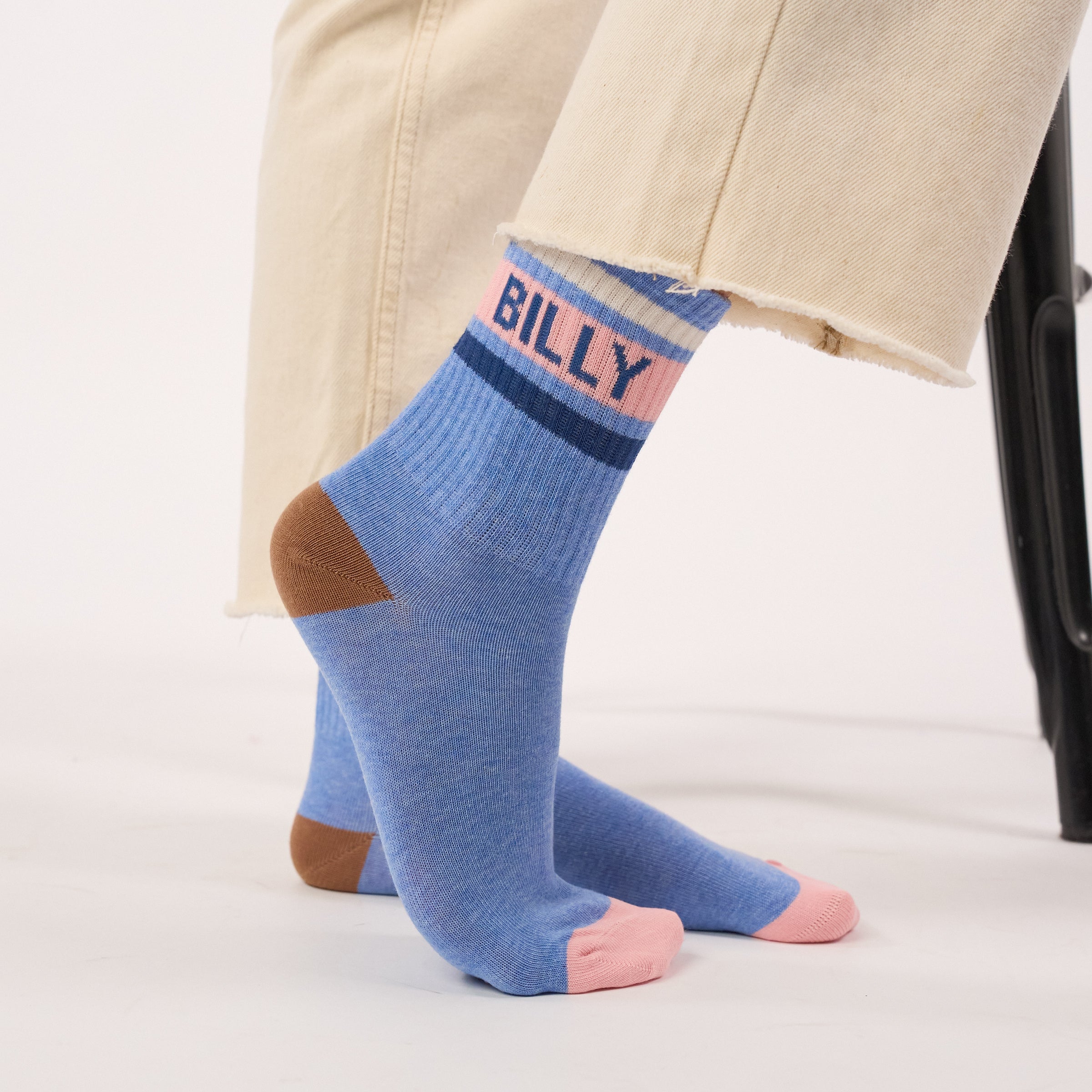 Chaussettes Tennis - Bleu, Rayé Rose Et Blanc