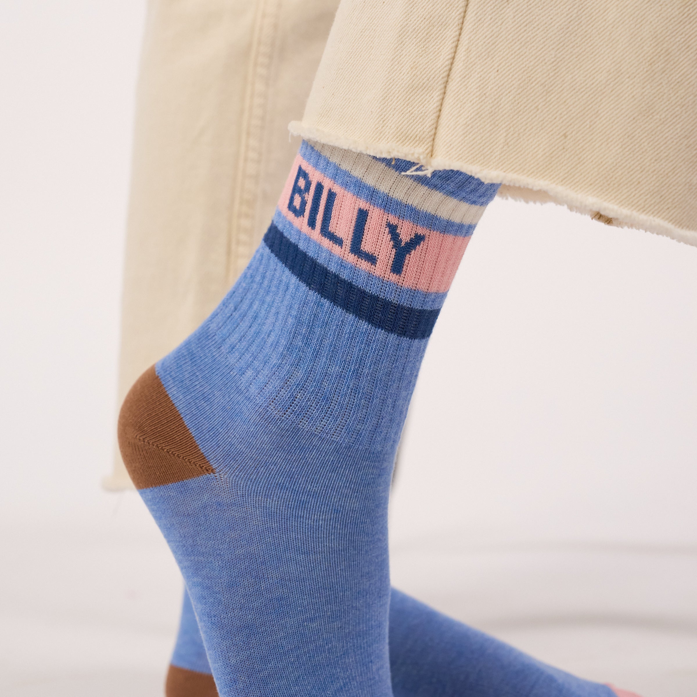 Chaussettes Tennis - Bleu, Rayé Rose Et Blanc