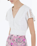 White Cotton Fitted Top Short Sleeves - Women