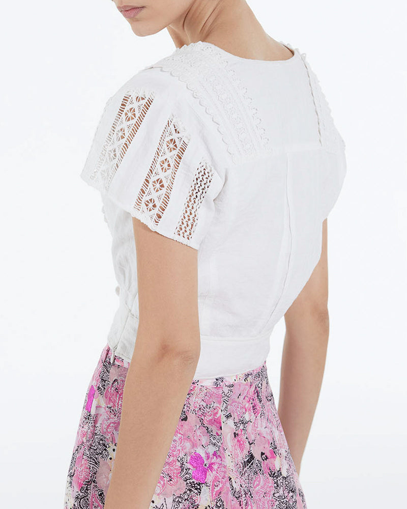 White Cotton Fitted Top Short Sleeves - Women