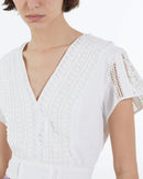 White Cotton Fitted Top Short Sleeves - Women