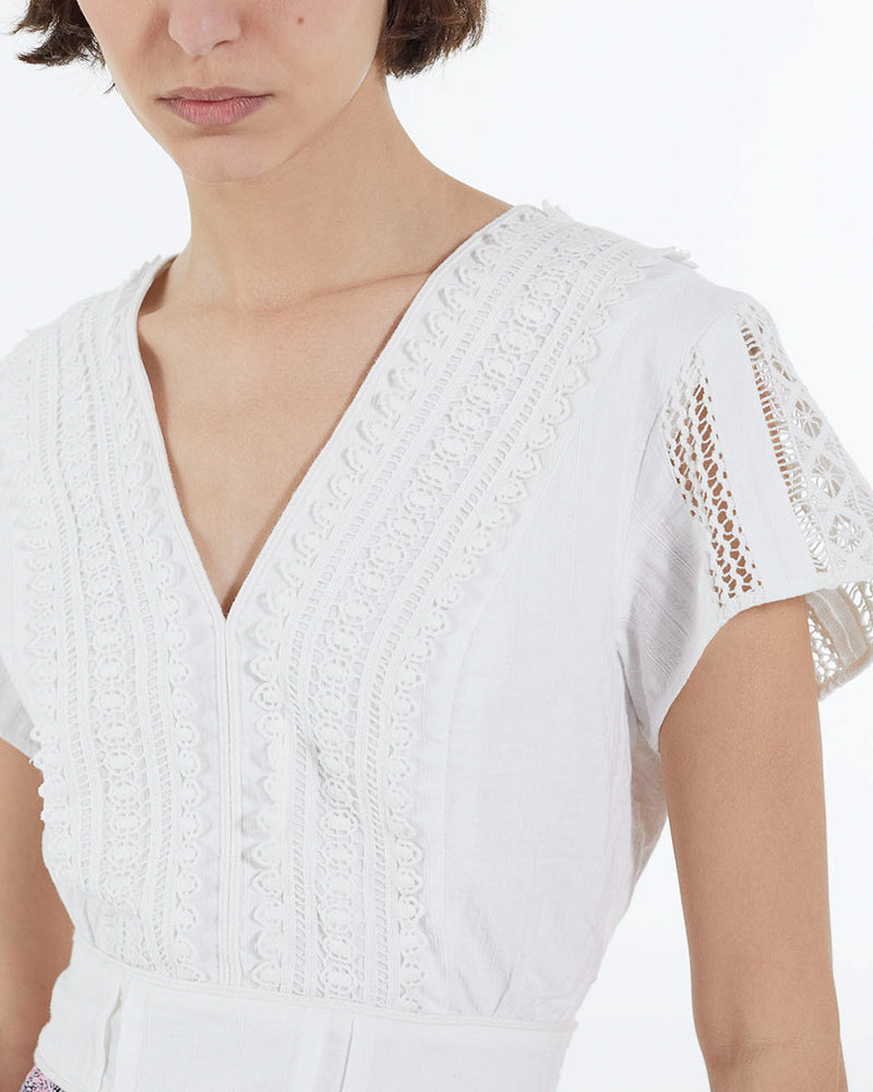 White Cotton Fitted Top Short Sleeves - Women