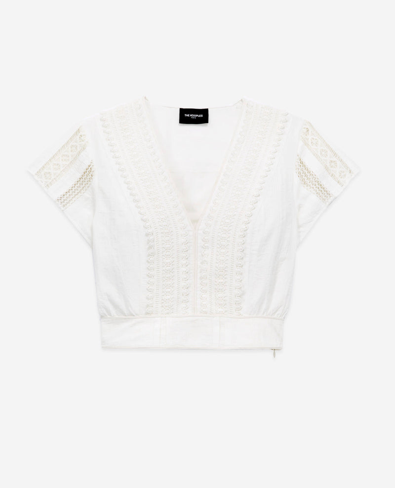White Cotton Fitted Top Short Sleeves - Women
