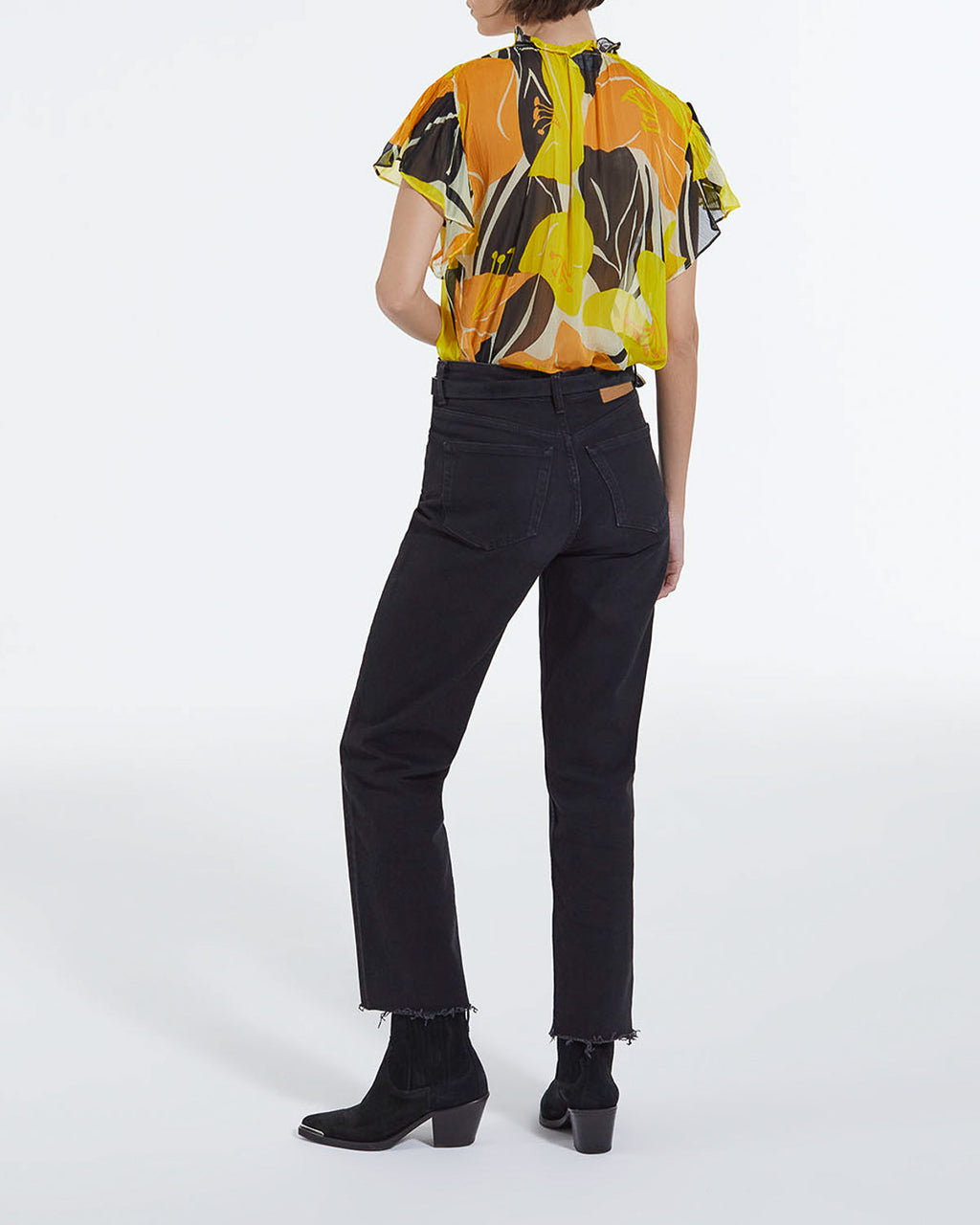 The Kooples - Top Amarillo Estampado Fluido Con Volantes - Mujer