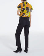 The Kooples - Top Amarillo Estampado Fluido Con Volantes - Mujer