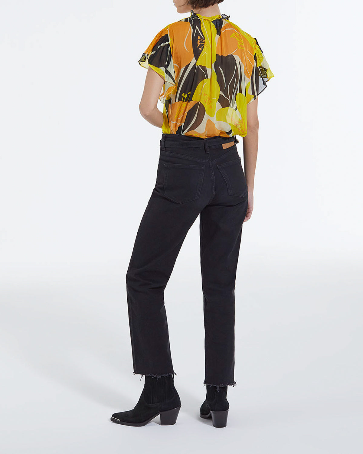 The Kooples - Top Amarillo Estampado Fluido Con Volantes - Mujer