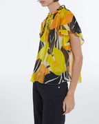 The Kooples - Top Amarillo Estampado Fluido Con Volantes - Mujer