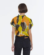 The Kooples - Top Amarillo Estampado Fluido Con Volantes - Mujer