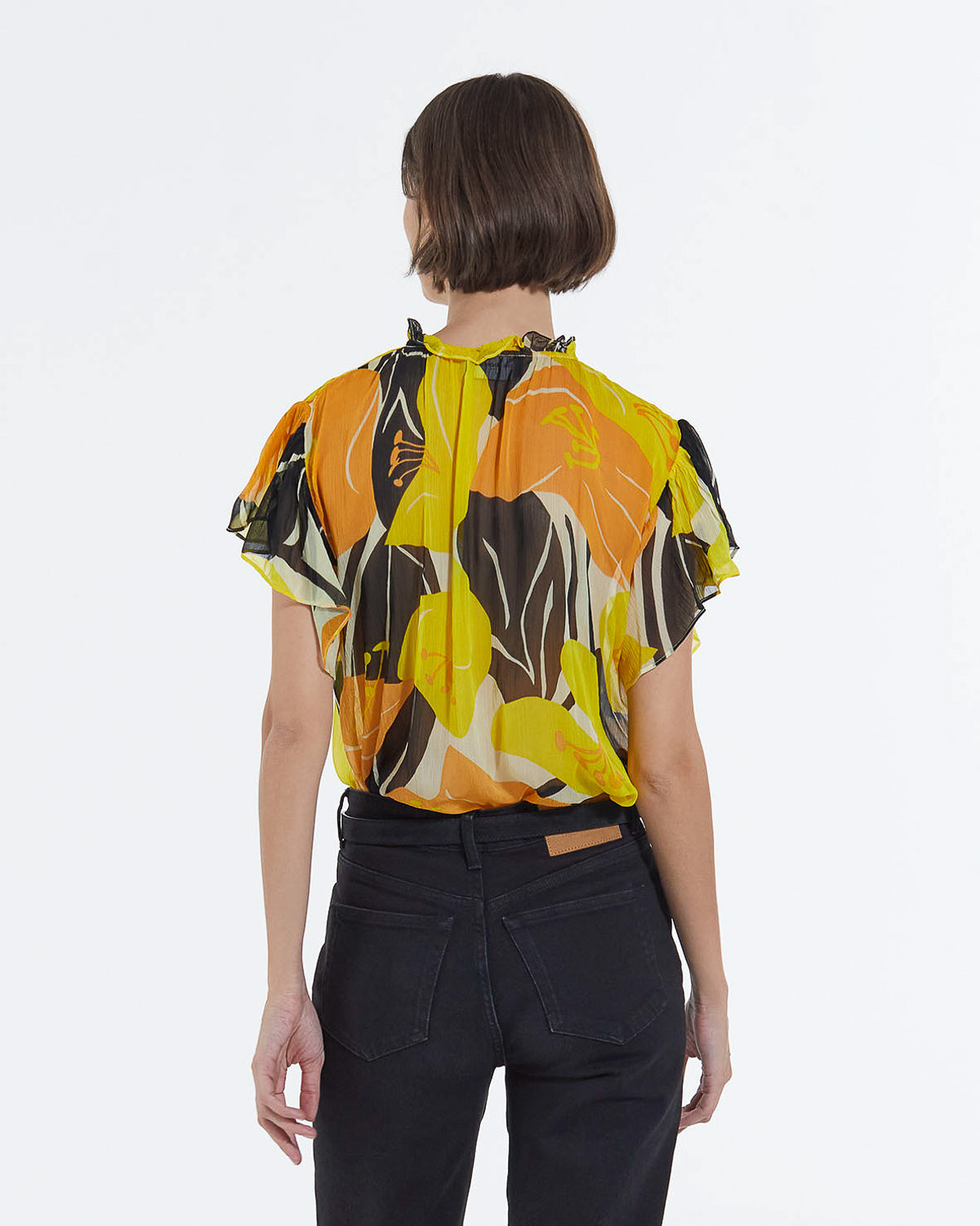 The Kooples - Top Amarillo Estampado Fluido Con Volantes - Mujer