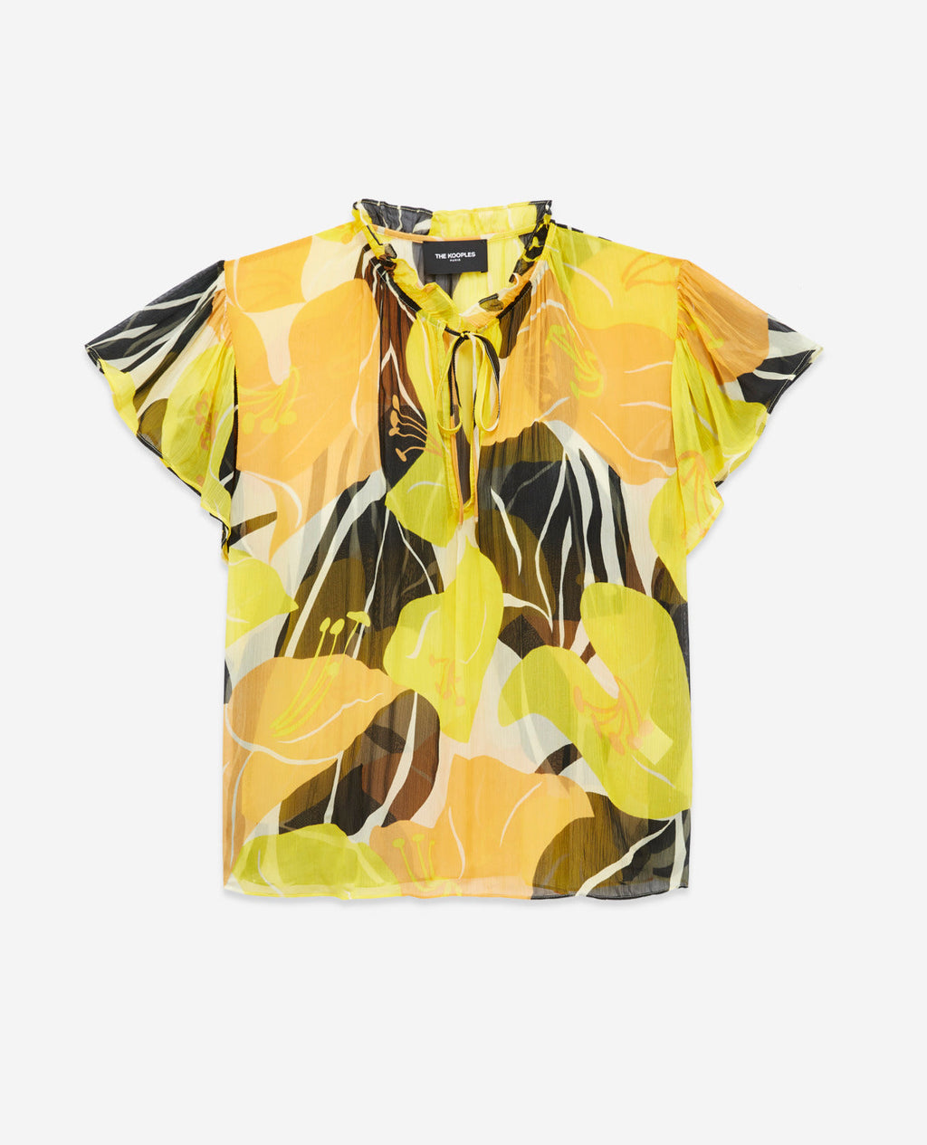 The Kooples - Top Amarillo Estampado Fluido Con Volantes - Mujer