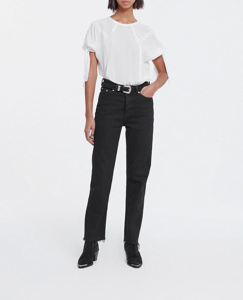 The Kooples - Top Seda Blanco Manga Tres Cuartos Gallon - Mujer