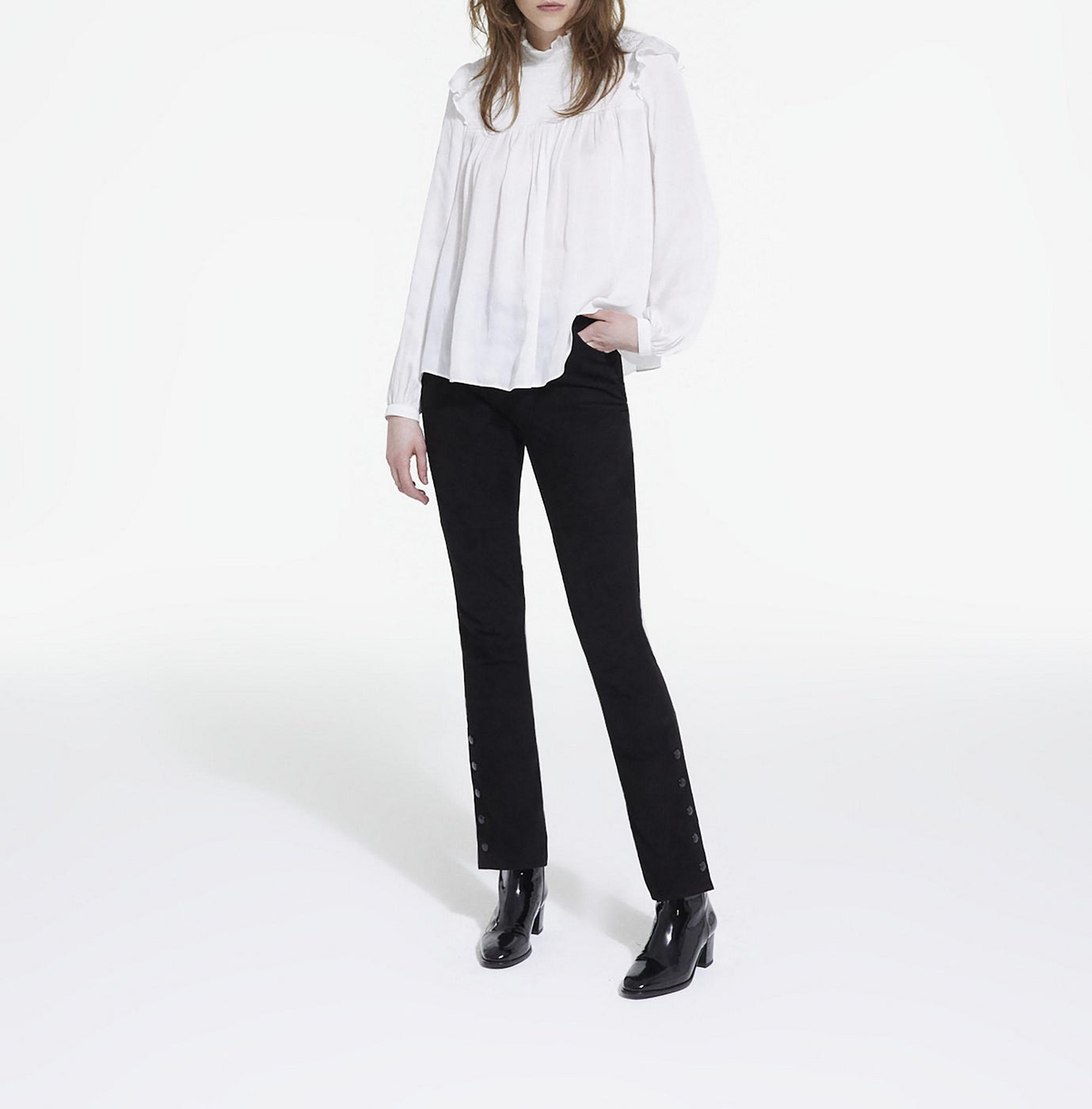 The Kooples - Top Manga Larga con Cuello Smock - Mujer