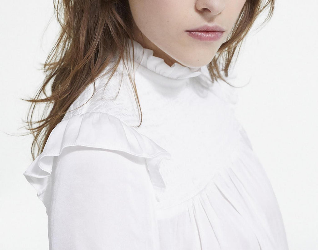 The Kooples - Top Manga Larga con Cuello Smock - Mujer