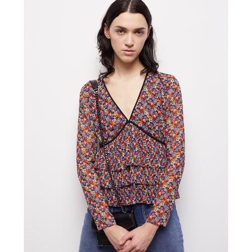 The Kooples - Top A Manches Longues Decollete V Avec Volants Plisses - Femme