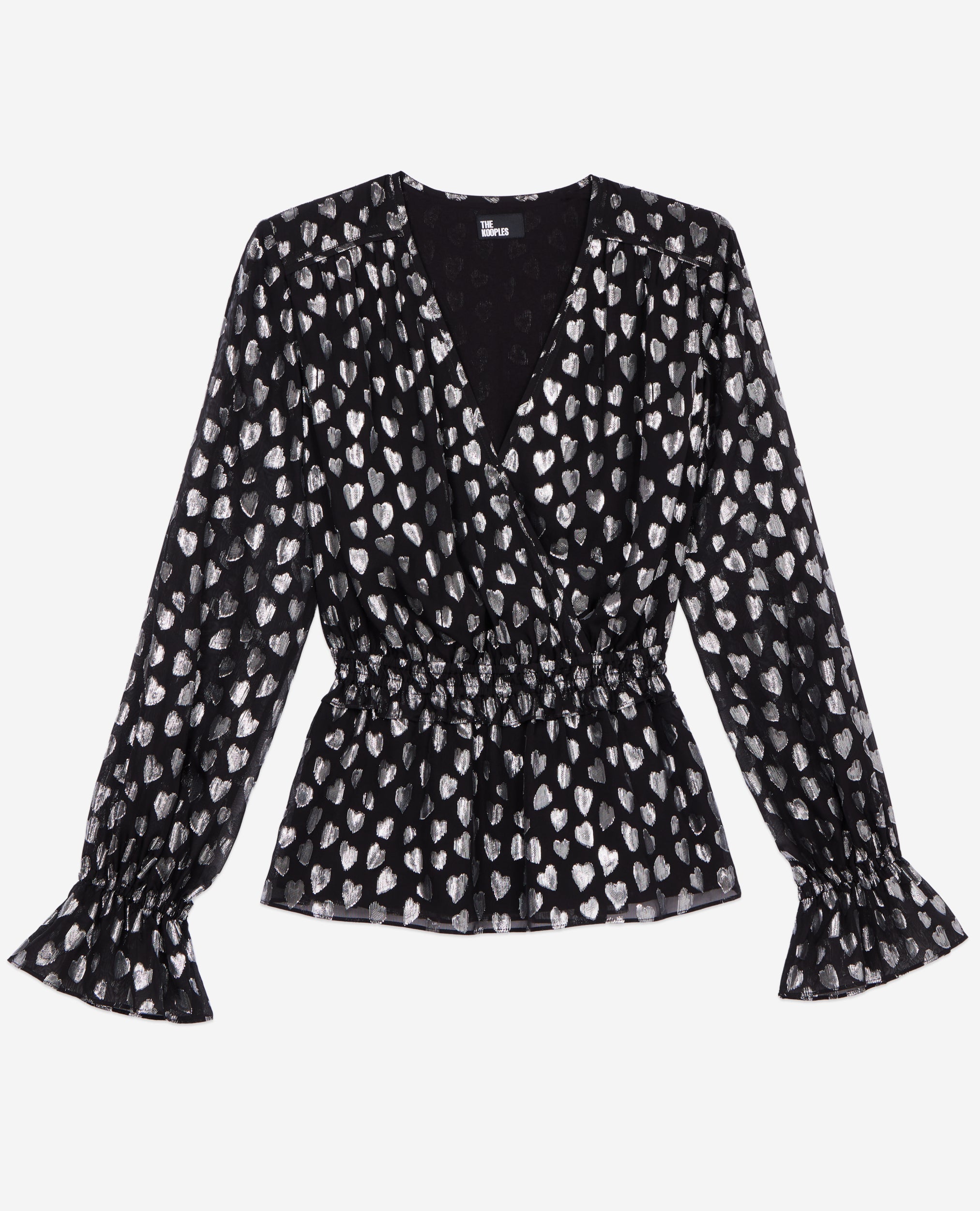 The Kooples - Top A Petits Coeurs Macnhe Longues Taille Elastiquee