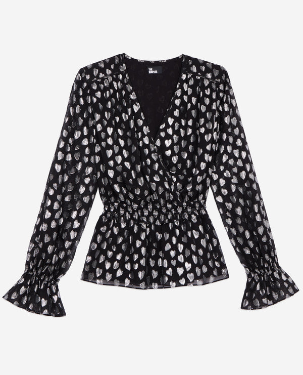 The Kooples - Top A Petits Coeurs Macnhe Cintura Elástica Larga