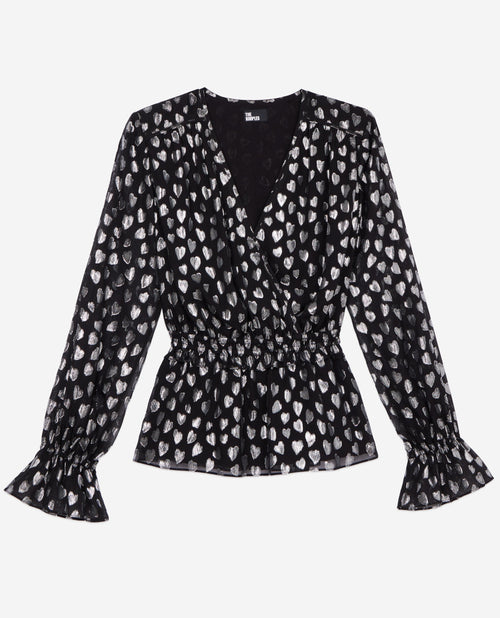 Top A Petits Coeurs Macnhe Longues Taille Elastiquee