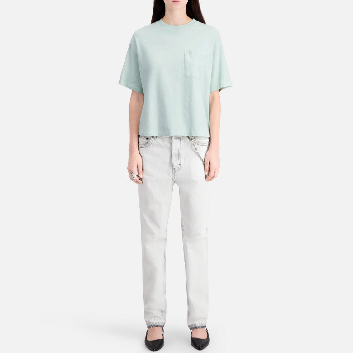 The Kooples - Cropped T-shirt med brystlomme - Dame