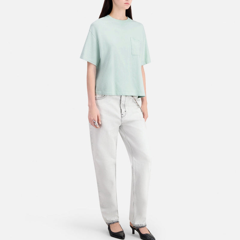 T-Shirt Cropped A Poche Poitrine - Femme
