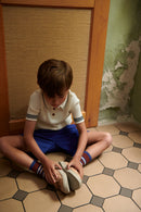 Pantalón corto de algodón orgánico cobalto, etiqueta GOTS - Selección FUB en amaetc.com, concept store ecológico para niños