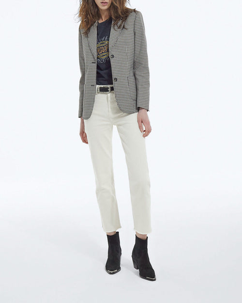 Chaqueta de vestir con estampado de pata de gallo - Beige-Marrón - Mujer