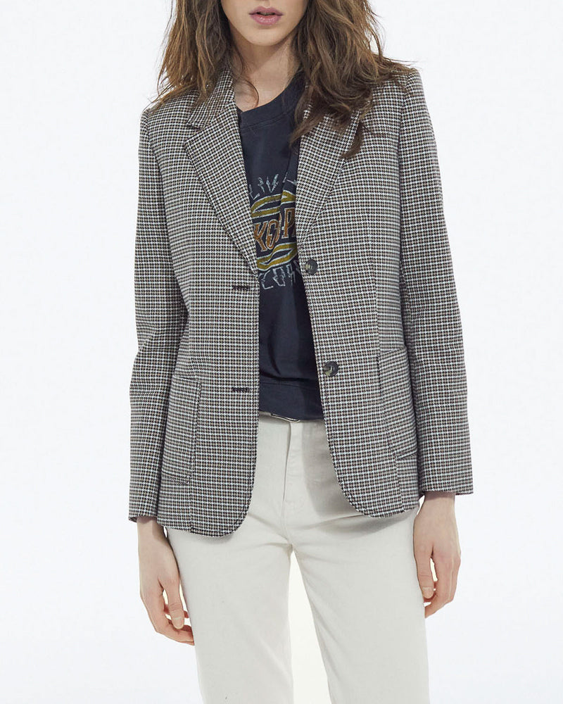 Chaqueta de vestir con estampado de pata de gallo - Beige-Marrón - Mujer