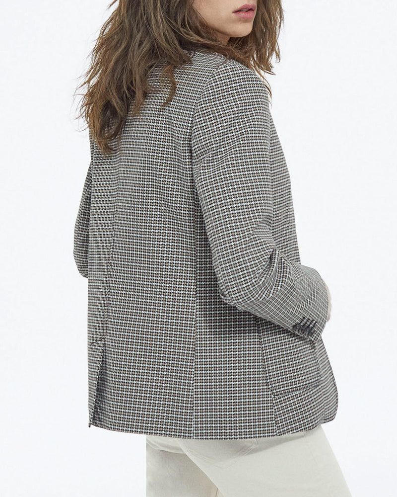 Chaqueta de vestir con estampado de pata de gallo - Beige-Marrón - Mujer