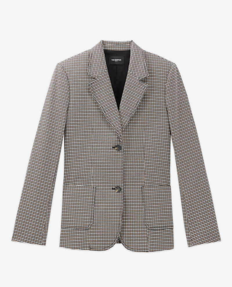 Chaqueta de vestir con estampado de pata de gallo - Beige-Marrón - Mujer