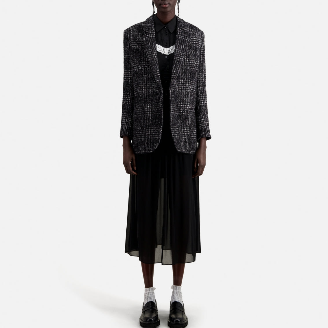 The Kooples - Chaqueta De Lana Y Alpaca - Negro Y Blanco - Mujer