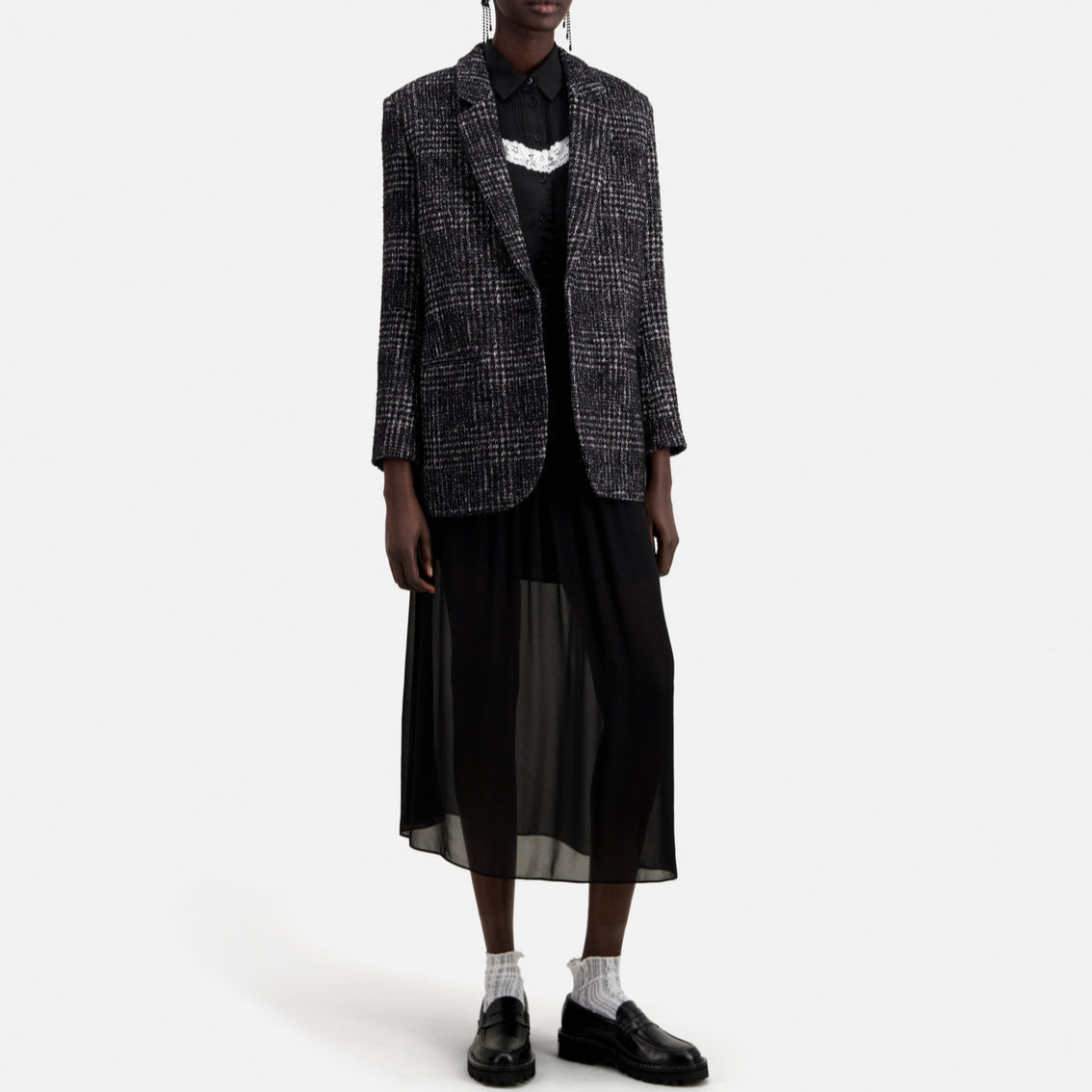The Kooples - Chaqueta De Lana Y Alpaca - Negro Y Blanco - Mujer