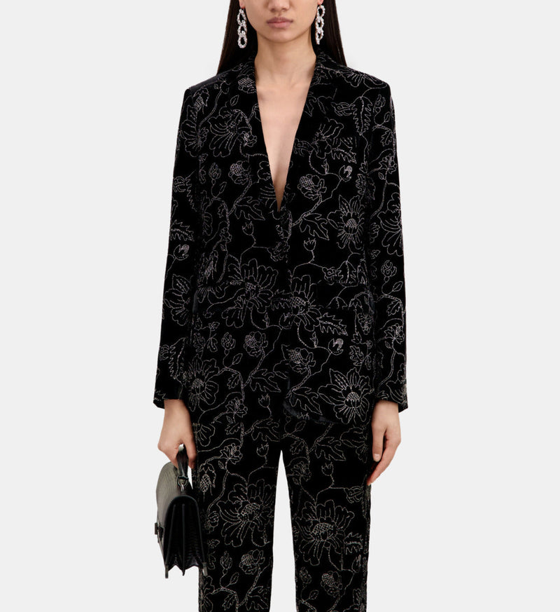 Veste De Costume Col Classique En Velours Avec Glitters