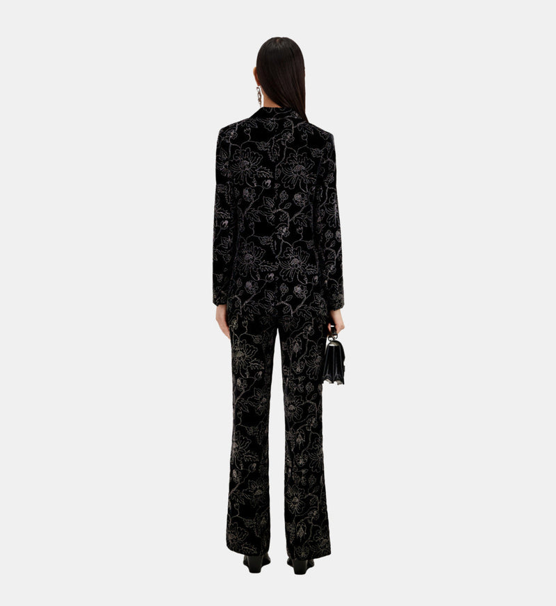 Veste De Costume Col Classique En Velours Avec Glitters