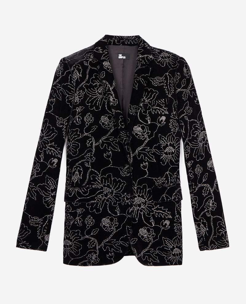 Veste De Costume Col Classique En Velours Avec Glitters