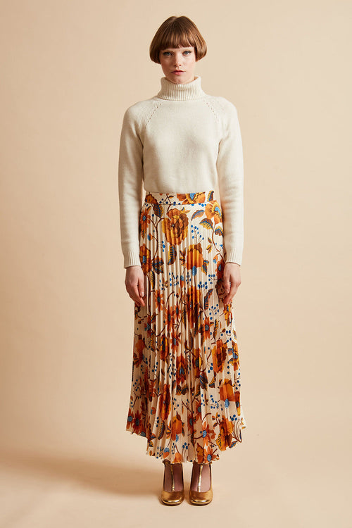 Allover Floral Printed Pleated Sun Skirt