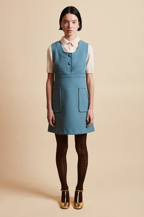 Chasuble dress in full-length wool cady - Blue