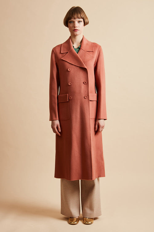 Long flared coat in full length wool - Rose Ancien