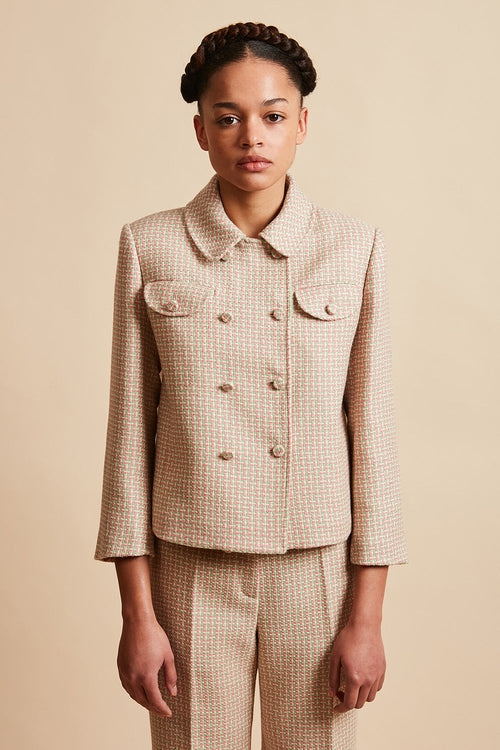 Short fitted jacket in tricolor tweed from mohair and wool face - Pink