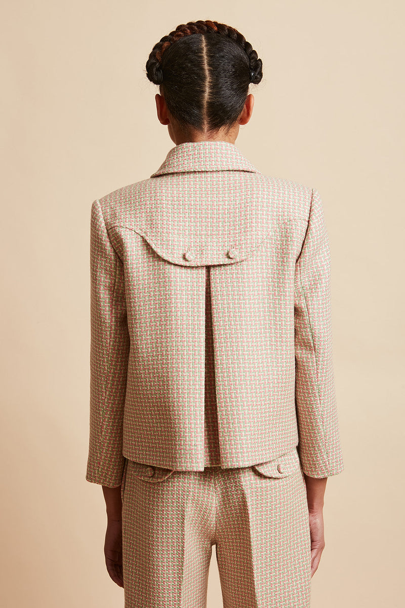Short fitted jacket in tricolour tweed from mohair and wool back - Pink