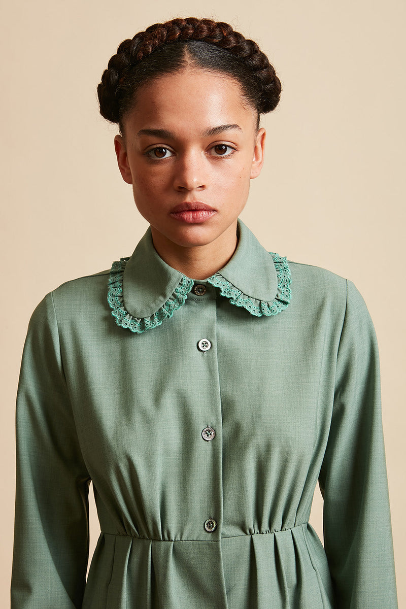 Tropical virgin wool zoom short blouse dress - Green
